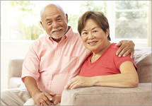 Senior Asian Couple Sitting & Posing Together
